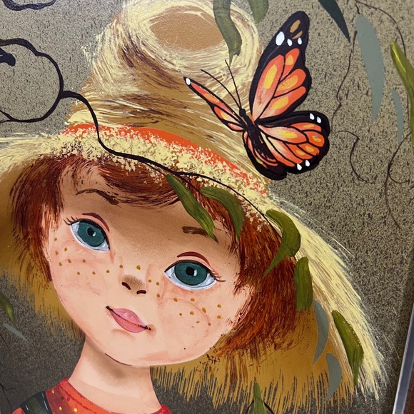 Original Mid Century Lola Cabot Big Eyed Girl Framed Paintings - Picture 12 of 15